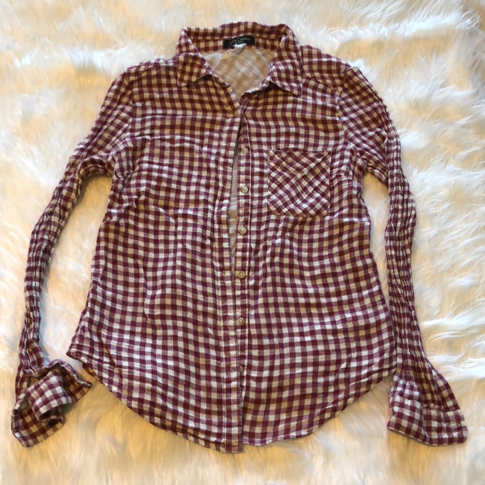 🌺 Love Cameron Women Plaid Shirt Size M Burgundy